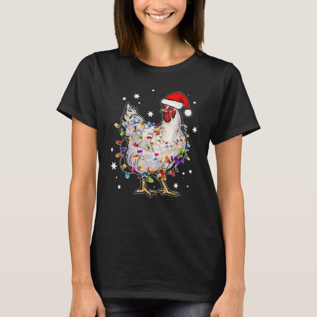 Christmas Lights Chicken Santa Funny Tree Chicken T-Shirt (Front)