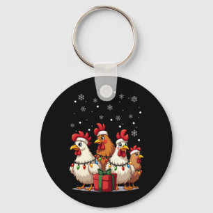 Christmas Lights Chicken Santa Funny Xmas Keychain