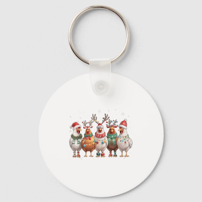 Christmas Lights Chicken Santa Funny Xmas Tree _1  Keychain (Front)