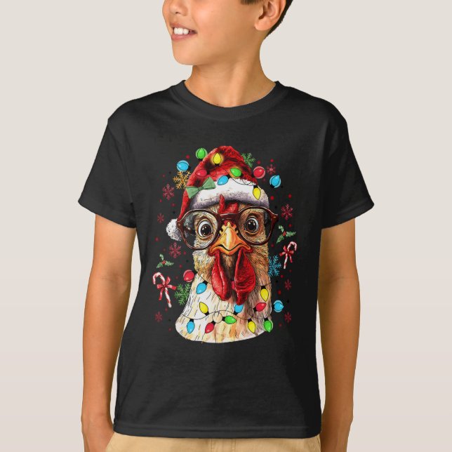 Christmas Lights Chicken Santa Funny Xmas Tree Chi T-Shirt (Front)