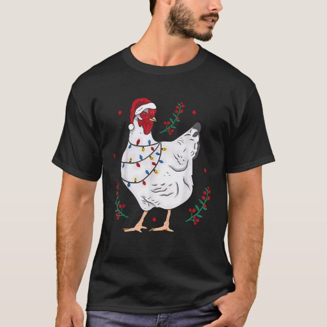 Christmas Lights Chicken Santa Funny Xmas Tree Chi T-Shirt (Front)