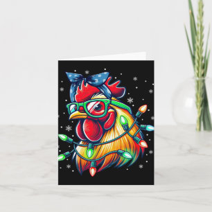 Christmas Lights Chicken Santa Hat Funny Xmas Tree Card