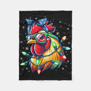 Christmas Lights Chicken Santa Hat Funny Xmas Tree Fleece Blanket