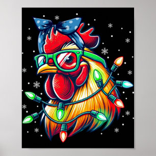 Christmas Lights Chicken Santa Hat Funny Xmas Tree Poster