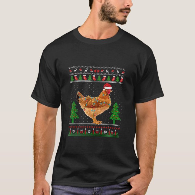 Christmas Lights Chicken Santa Hat Ugly Sweater He (Front)