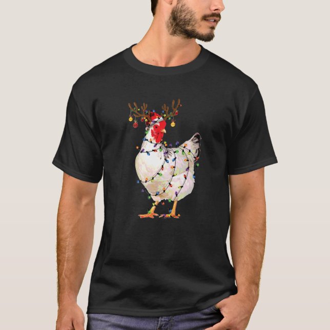Christmas Lights Chicken Shirt Santa Funny Xmas Tr (Front)