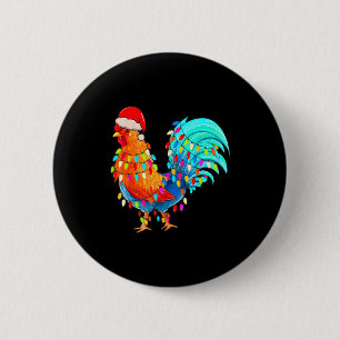 Christmas Lights Chicken Wearing Xmas Hat Chicken Button
