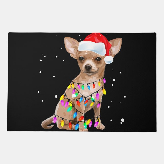 Christmas Lights Chihuahua with Santa Hat Pajamas  Doormat (Front)