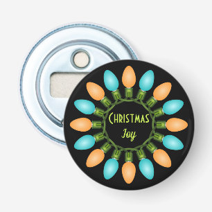 Christmas Lights Circle in Orange and Blue Bottle Opener