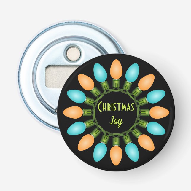 Christmas Lights Circle in Orange and Blue Bottle Opener (Front)