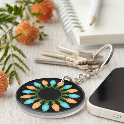 Christmas Lights Circle in Orange and Blue Keychain