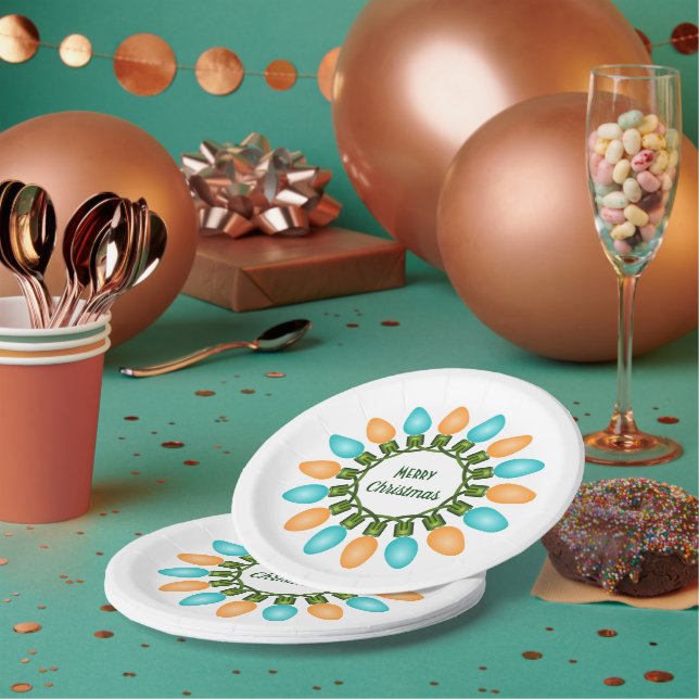 Christmas Lights Circle in Orange and Blue Paper Plates (Multi)