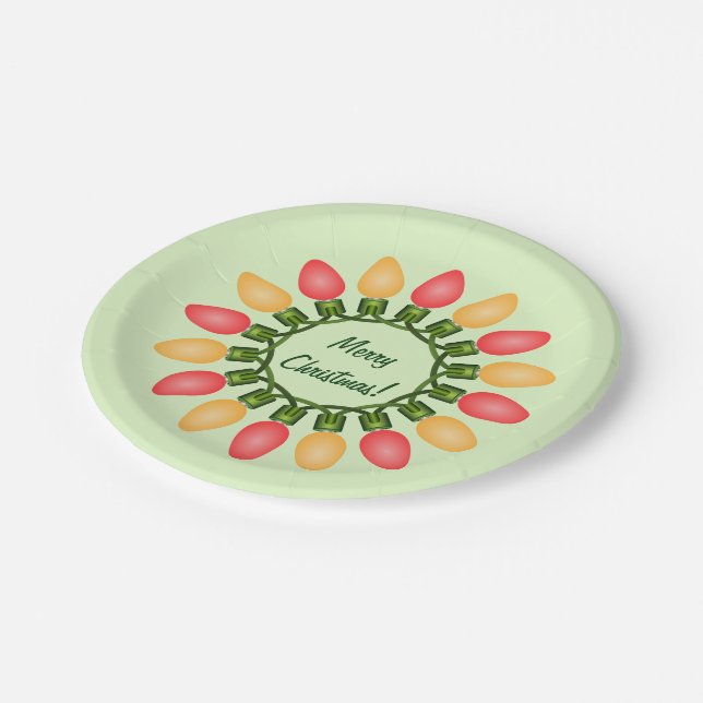 Christmas Lights Circle in Red and Orange Paper Plates (Angled)