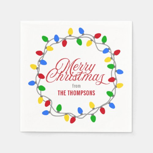 Christmas Lights Circle  Merry Christmas Custom Napkins