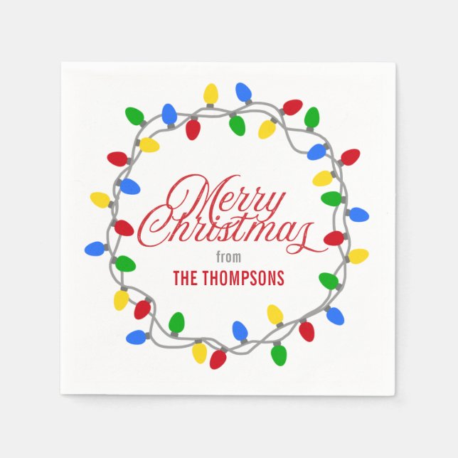 Christmas Lights Circle | Merry Christmas Custom Napkins (Front)