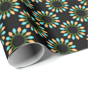 Christmas Lights Circles Pattern Orange and Blue Wrapping Paper