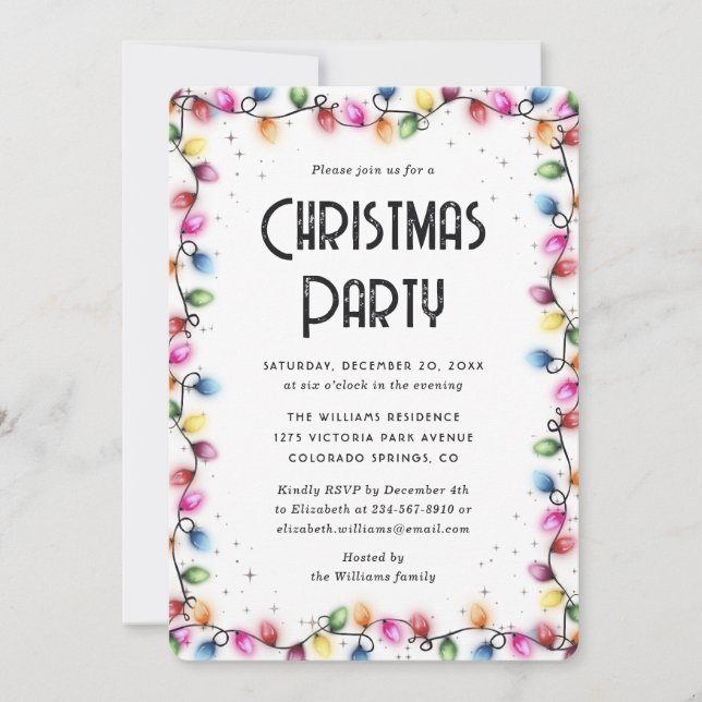 Christmas Lights Colored Holiday Party Invitation (Front)