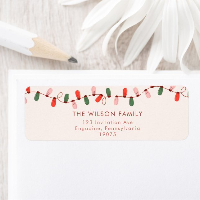Christmas Lights Colored Merry Christmas Adress Label (Creator Uploaded)