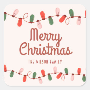 Christmas Lights Colored Merry Christmas Adress Square Sticker