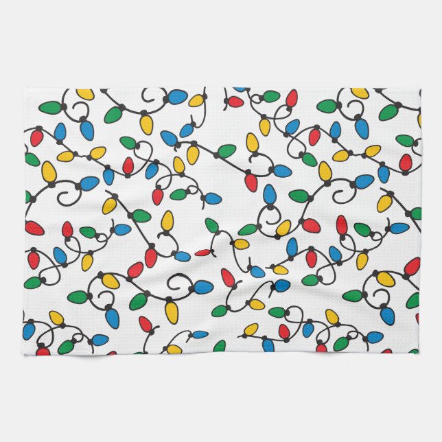 Christmas Lights Colorful String Bulbs Kitchen Towel (Horizontal)