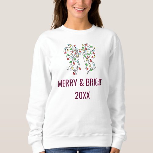 Christmas Lights Coquette Bow Burgundy Custom Gift Sweatshirt