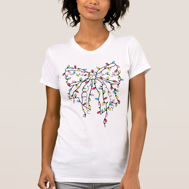Christmas Lights Coquette Bow T-Shirt (Front)