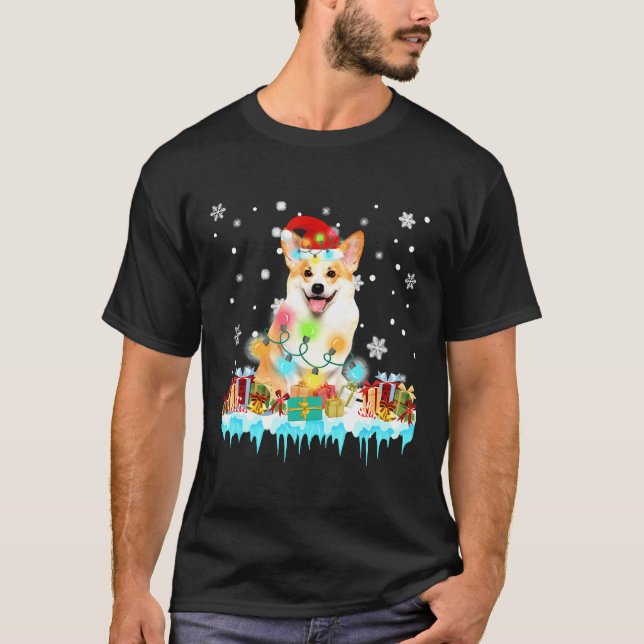 Christmas Lights Corgi Dog Santa Tree Xmas Corgi   T-Shirt (Front)
