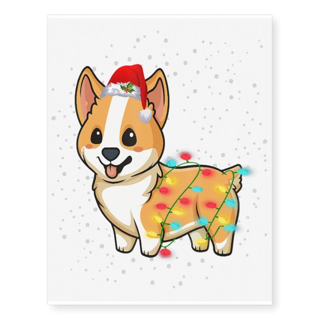 Christmas Lights Corgi Temporary Tattoos (Front)