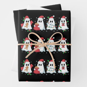 Christmas Lights Cute Ghost Xmas Boo Wrapping Paper Sheets