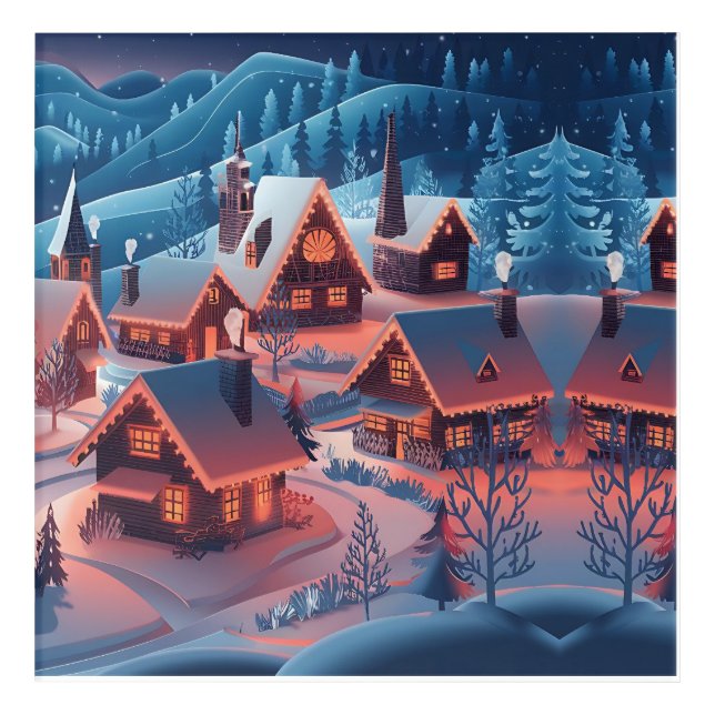 Christmas Lights Decorated Snow Covered Village Ho Acrylic Print (Front)