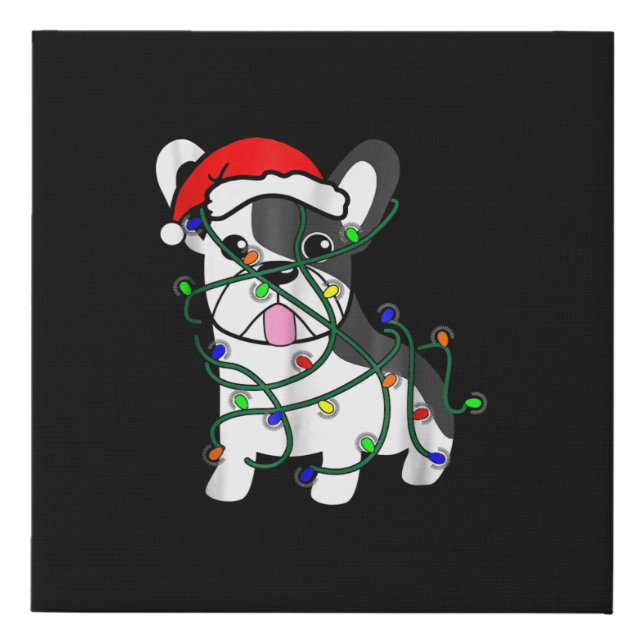 christmas lights decoration funny french bulldog faux canvas print (Front)