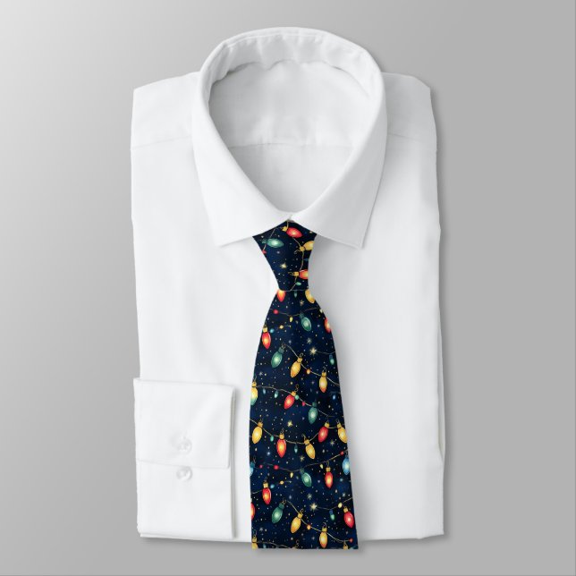 Christmas Lights Design with Twinkling Glow  Neck Tie (Tied)