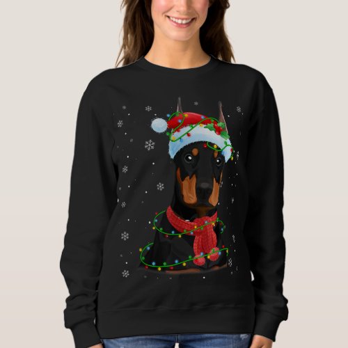 Christmas Lights Doberman Dog Santa Hat Scarf Sweatshirt