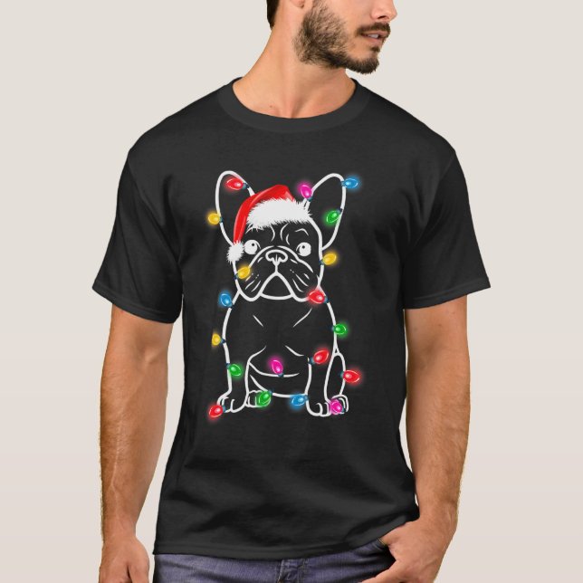 Christmas Lights Dog - French Bulldog T-Shirt (Front)