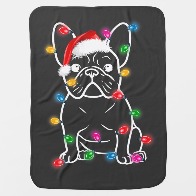 Christmas Lights Dog - French Bulldog T-Shirt Baby Blanket (Front)