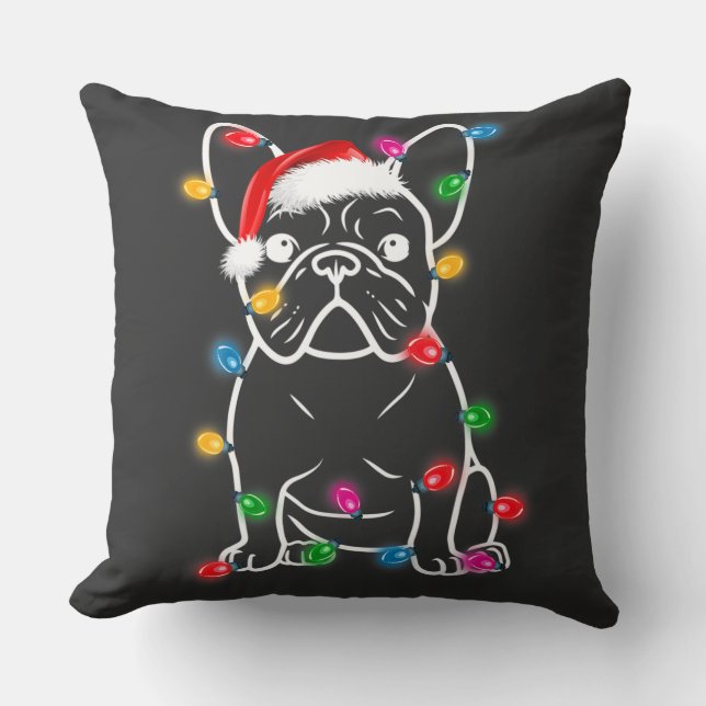 Christmas Lights Dog - French Bulldog T-Shirt Throw Pillow (Front)