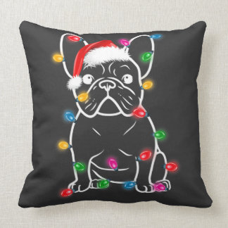 Christmas Lights Dog - French Bulldog T-Shirt Throw Pillow