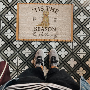 Christmas Lights Dog Golden Retriever Family Name Fiber Doormat