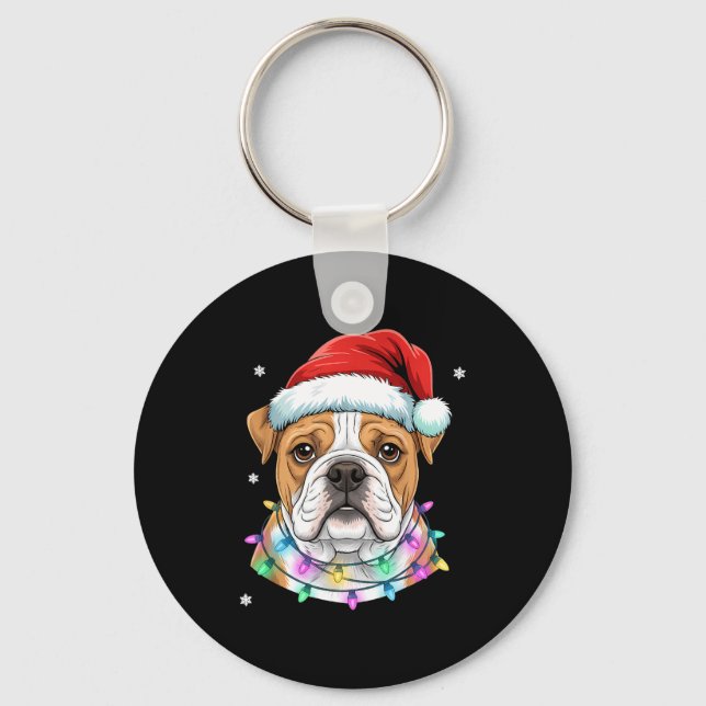 Christmas Lights Dog Santa Hat Cute Xmas Pajamas  Keychain (Front)