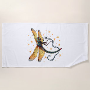 Christmas Lights Dragonfly Beach Towel