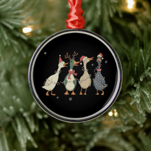 Christmas Lights Ducks Funny Animals Farm Lover  Metal Ornament