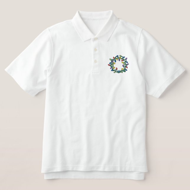 Christmas Lights Embroidered Polo Shirt (Design Front)