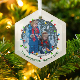 Christmas Lights Family Photo Cute Annual Keepsake Glass Ornament