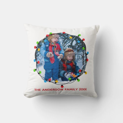 Christmas Lights Family Photo Cute Custom Keepsake Throw Pillow