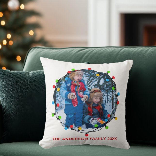 Christmas Lights Family Photo Cute Custom Keepsake Throw Pillow (Creator Uploaded)