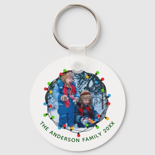 Christmas Lights Family Photo Cute Keepsake Gift Keychain