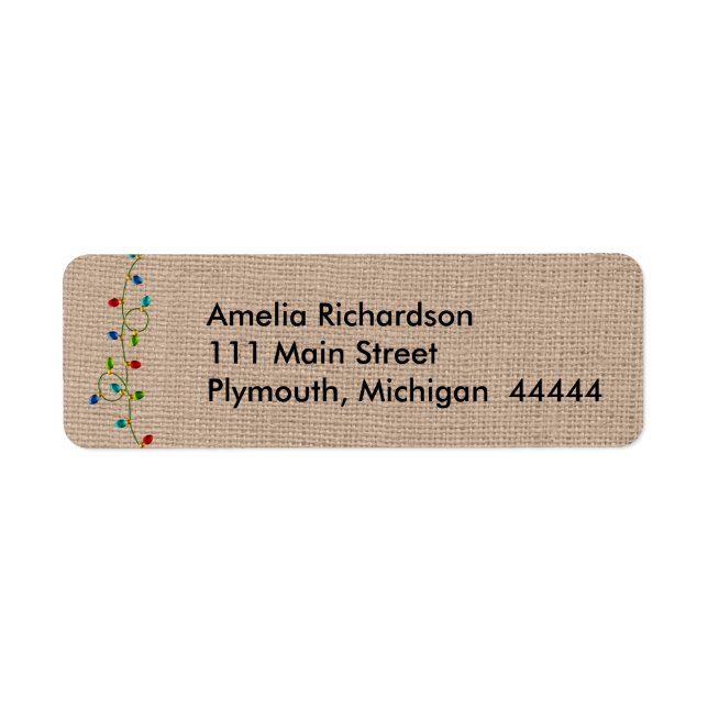 Christmas Lights Faux Burlap Mailing Label (Front)