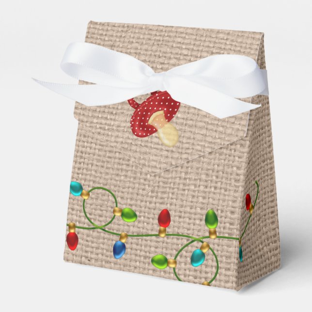 Christmas Lights Faux Burlap Tent Favor Box (Front Side)