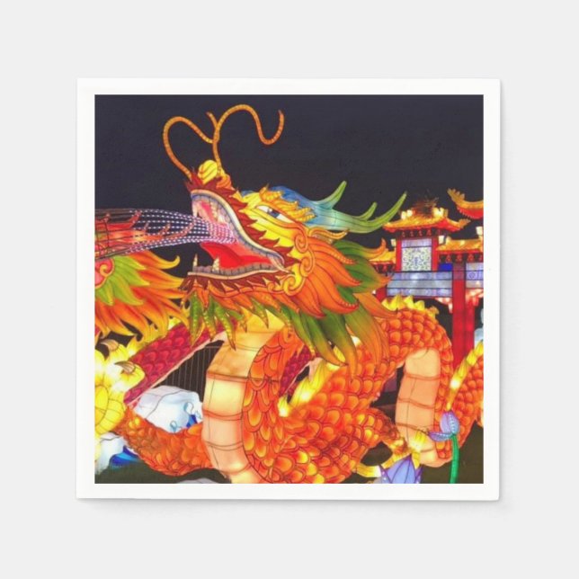 Christmas Lights Festival Chinese Dragon Lantern Napkins (Front)