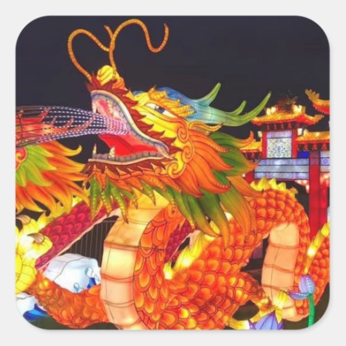 Christmas Lights Festival Chinese Dragon Lantern Square Sticker